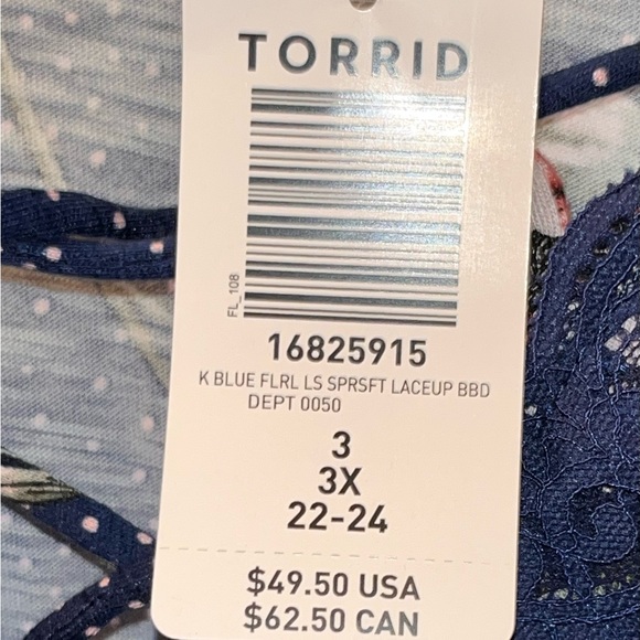 Torrid blue floral polka dot with lace trim blouse. Size 3. - Picture 5 of 5